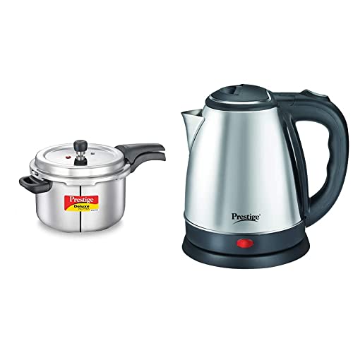 Prestige Svachh Deluxe Alpha 6.5 Litre Stainless Steel Pressure Cooker + Prestige Pkoss 1.8-Litre 1500W Electric Kettle (Can'T Be Used To Boil Milk) Combo, 6.5 Liter