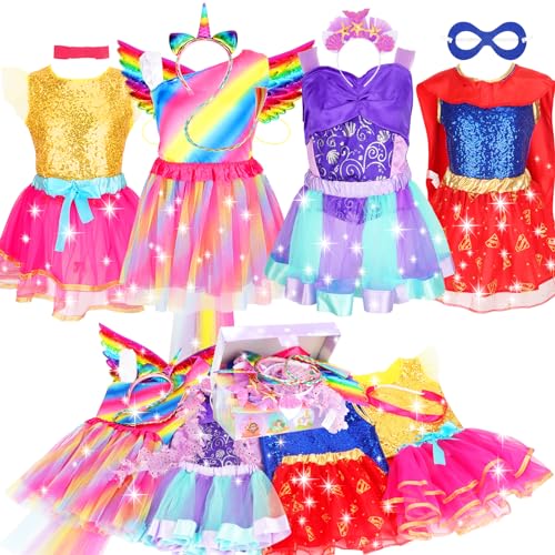 Princess Dresses for Girls Dress Up Clothes Trunk,Chillife Pretend Play Costumes with 4 Set Role Play Costumes Toys for Toddler Little Girls Ages 3-6yr Birthday Gifts