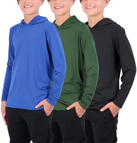 Real Essentials 3 Pack: Boys Girls Youth Teen Dry Fit Long Sleeve Active Hoodie Sweatshirt, Set D, X-Large