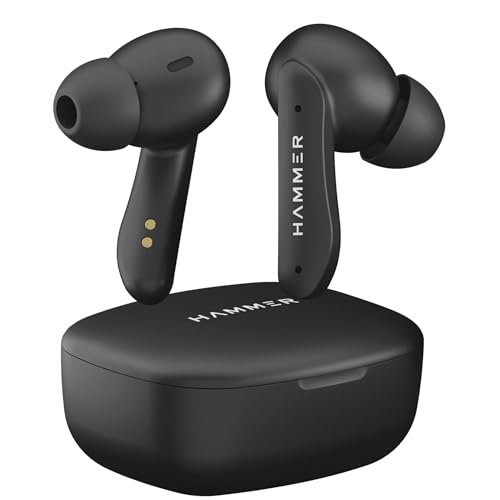 (Refurbished) HAMMER Solitude Bluetooth Earbuds with Upto 22H Playtime, ENC, Fast Charging Type-C, IPX4 Water Resistant, Bluetooth v5.3, Touch Controls and Voice Assistant (Truffle Black)