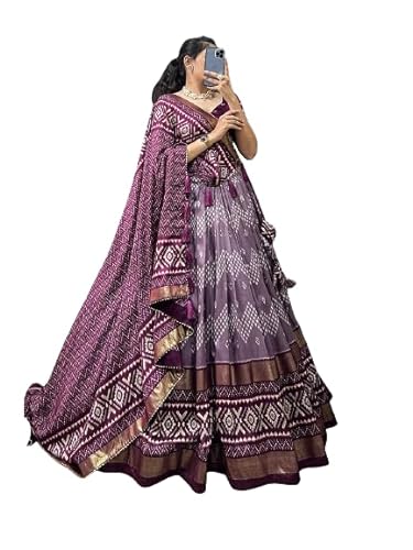 Royalstyle Women's Tussar Silk Fabric With Patola Print And Foil Work Lehenga Choli For Womens And Girls Canvas and attached with Can Can (Wine)