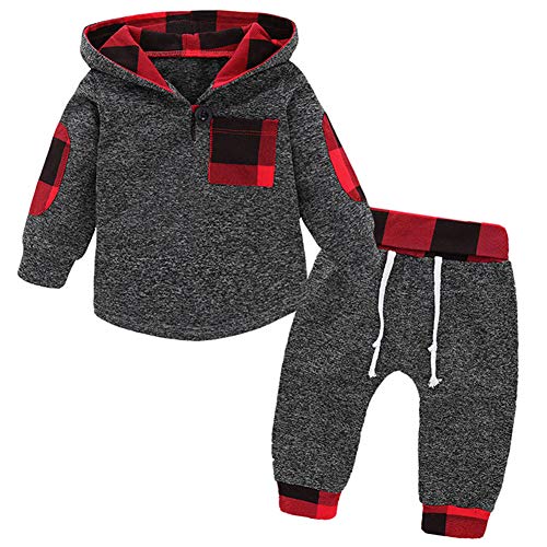 SANMIO Infant Toddler Baby Boys Girls Fall Clothes Hoodie Outfit Christmas Plaid Sweatshirt +Pants Winter Clothes Set Kids