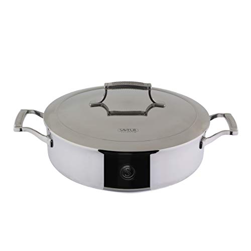 SAVEUR SELECTS Tri-ply Stainless Steel 5-Quart Sauteuse with Lid, Induction-ready, Dishwasher Safe, Voyage Series