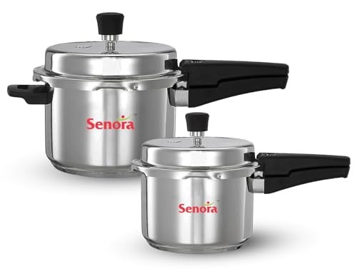 Senora Stainless Steel Outer Lid Pressure Cooker - 3 Litre, 5 Litre Sandwich Bottom Cooker, Induction and Gas Base, ISI and CE certified, 5 Years Warranty