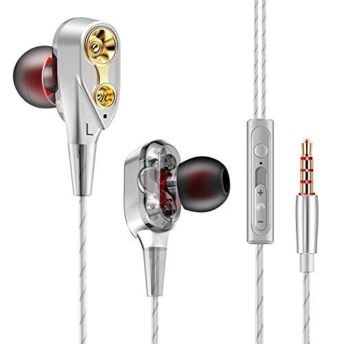 Shahn R6 Dual Driver Earphone | Super Bass Reflex Headphone with Mic | Amazing Quad Core Dual Speaker for HD Music. (Silver)