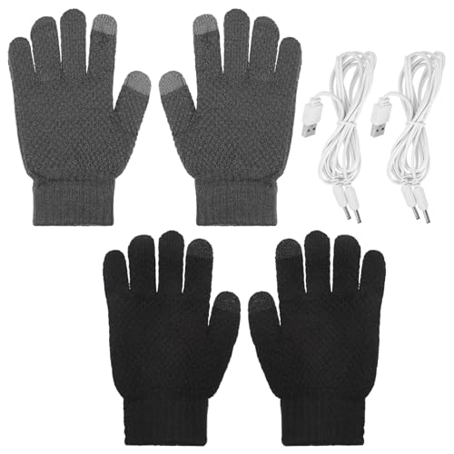 Sintege 2 Pairs USB Heated Gloves for Girl Boy Mitten Hand Warmer Gloves Winter Heating Gloves Hand Warmers Gloves Outdoor(Black, Dark Gray, 8-15 Year)