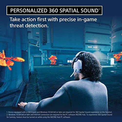 Sony INZONE H9, WH-G900N Wireless Noise Cancelling Gaming Headset, Over-Ear Headphones with 360 Spatial Sound, 32 Hours Battery Life, flip to Mute mic, Mobile, Laptop, PS5 & PC Compatible (White)