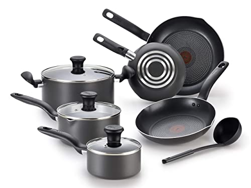 T-fal A821SA Initiatives Nonstick Inside and Out Dishwasher Safe Oven Safe Cookware Set, 10-Piece, Charcoal