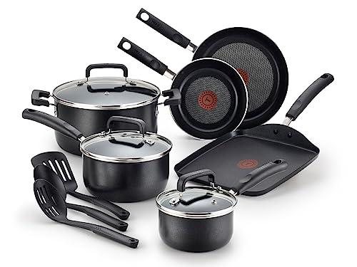 T-fal C530SC Signature Nonstick Expert Thermo-Spot Heat Indicator Dishwasher Safe Cookware Set, 12-Piece, Black