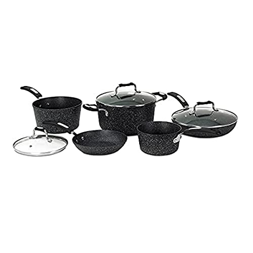 THE ROCK by Starfrit 030930-001-0000 8-Piece Cookware Set with Bakelite Handles, Black
