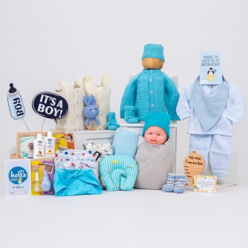 The Baby First Box Newborn Baby Essential Kit - 25 Items (Winter Kit for 0-3 Months Baby Boy) Newborn Hamper Gift Set| Baby Gifts | New Born Baby Winter Clothing Gift Set (WB1)