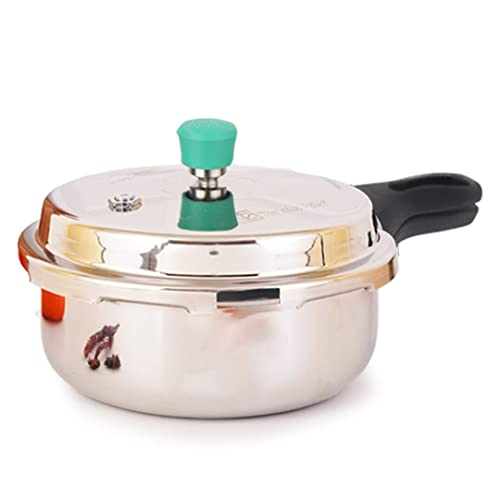 The Indus Valley Tri-ply Stainless Steel Outer Lid Pressure Pan | Very Small, 2 liters, 1.4kg | Induction friendly | ISI-Certified, Nonstick 3-Layer Body, 100% Pure & Toxin-free, 5 Years Warranty
