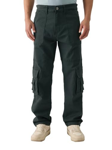 The Souled Store Solids: Greenlake Men and Boys Straight Fit Cotton Blend Cargo Jeans