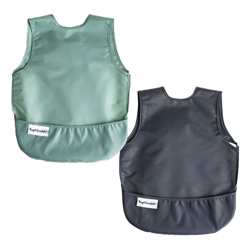Tiny Twinkle Mess-Proof Apron Bib 2 Pack - Baby & Toddler Waterproof Smock with Tug-Proof Closure