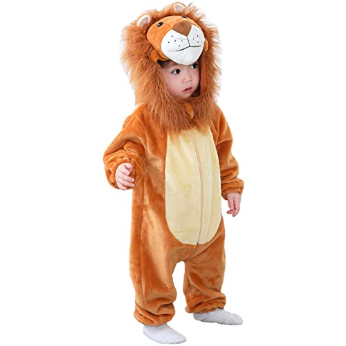 Tonwhar Inflant And Toddler Animal Onesie Cosplay Costume Baby Romper Jumpsuit 0-3 Years Baby Cartoon Animal Snowsuit Outfits (23-28 Months/Height:32"-35", Lion)