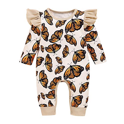 ToodiiIN Jumpsuit for Kids, Newborn Baby Girls Long Sleeve Ruffle Butterfly Romper Outfits Clothes