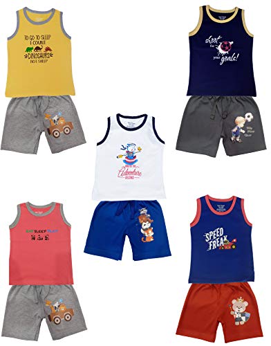 TotzTouch Baby | Kids T Shirts and Shorts Set Cotton Combo Pack of 5 (Multi Color Short Pants Age 6 Months to 3-4 Years) (Multi Color Solid, 6-12 Months)