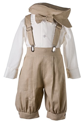 Tuxgear Boys Tan Linen Knickerbocker 5 Piece Set, Baby 12-18 Months