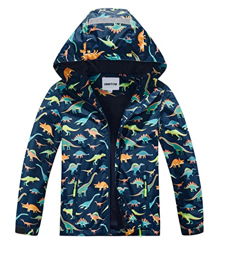 UMMTOM Boys Rain Jackets Lightweight Waterproof Hooded Fleece Raincoats Windbreakers for Kids