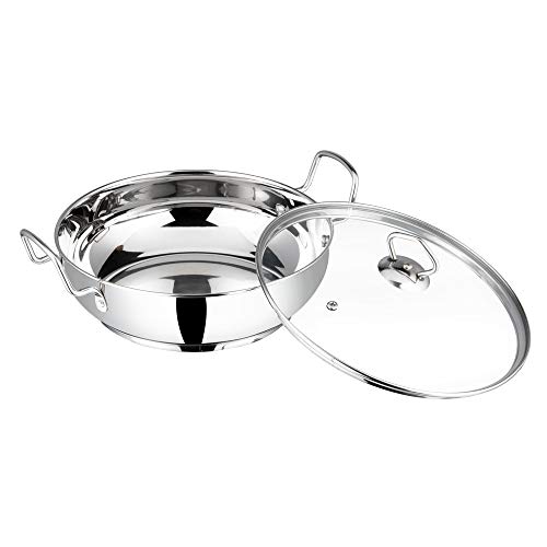 VINOD Stainless Steel Kadhai with Glass Lid - 2.7 Litre, 24cm | Extra Thick, SAS Heavy Bottom | Kadai for Cooking | Induction and Gas Base | 2 Year Warranty - Silver