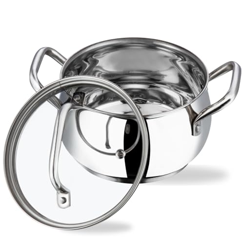 Vinod Almaty Stainless Steel Casserole with Glass Lid 2.9 Litre, 18 cm | 2.6mm Thick Base | Triply Casserole, Sturdy Riveted Handle | 2 Year Warranty | Induction & Gas Base