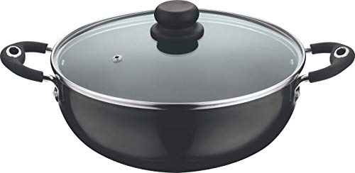 Vinod Aluminium Hard Anodised Non-Stick Deep kadai with lid 4.1 L - Induction Friendly (Black)