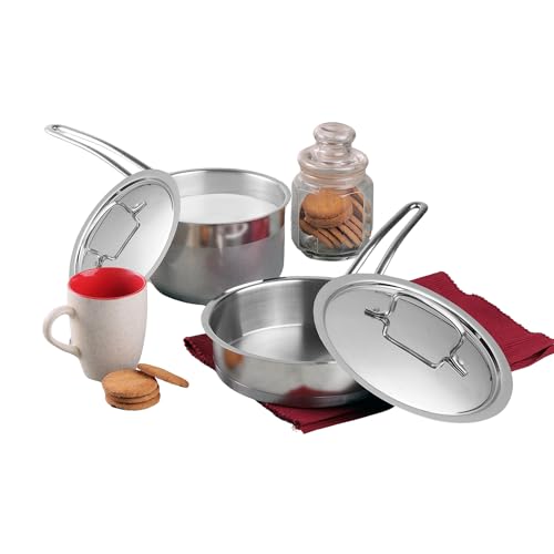 Vinod Classic Deluxe Stainless Steel Cookware Combo Set of 2 Pcs | Saucepan 2.1 Litre (16cm), Frypan (20cm) | Extra Deep, Riveted Handles | Induction Base | 2 Year Warranty