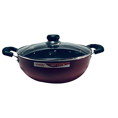 Vinod Deep Induction Nonstick Kadai with Lid red -4.1 LTR