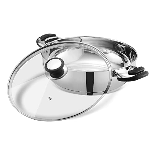 Vinod Durban Stainless Steel Kadhai with Glass Lid 5.8 Litre (30 cm) | 6.2mm Thick | Kadhai for Deep Frying | Induction and Gas Base| 2 Year Warranty - Silver