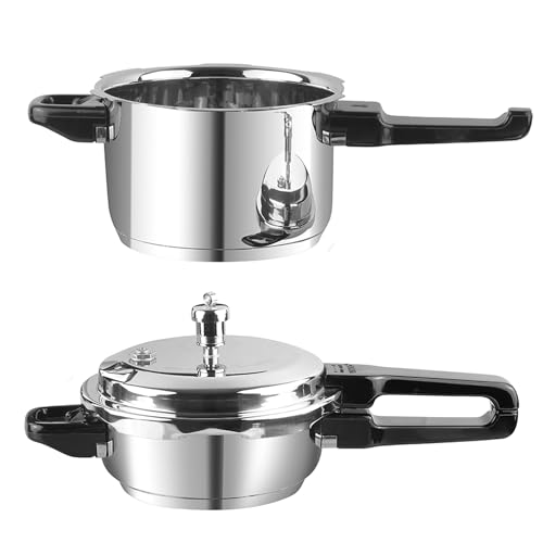 Vinod Sandwich Bottom Stainless Steel Pressure Cooker Combo Set of 2 with common Lid | 4.5 Litre and 7 Litre | Induction and Gas Base | ISI and CE Certified | 2 Year Warranty