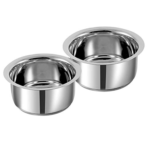 Vinod Sandwich Bottom Stainless Steel Tope Set of 2 | 5 and 6 Litre | Patila/Bhagona Boiling Tope for Kitchen | Multipurpose Steel | Induction & Gas Base | 2 Year Warranty
