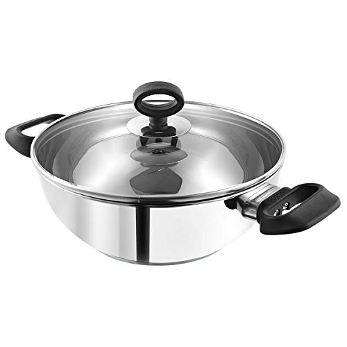 Vinod Stainless Steel Deluxe Kadhai with Glass Lid - 3.8 Litre, 26cm | Extra Thick, SAS Bottom | Soft Handle | Kadai for Cooking | Induction Base | 2 Year Warranty - Silver