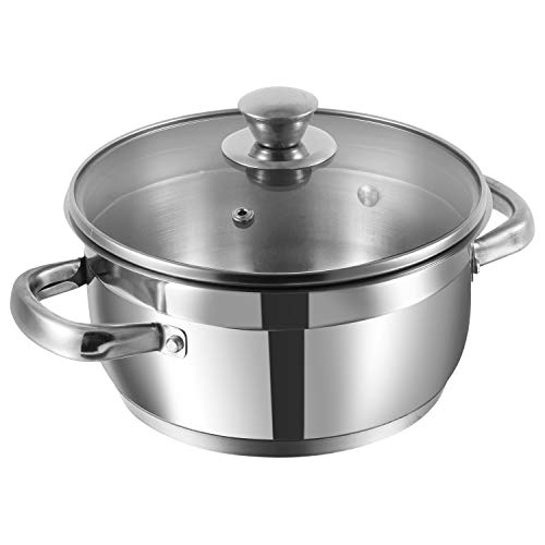 Vinod Two Tone Stainless Steel Saucepot with Glass Lid 10 Litre, 30cm (6.2mm Thick Base) | Triply Saucepot, Sturdy Riveted Handle | 2 Year Warranty | Induction Bottom - Silver