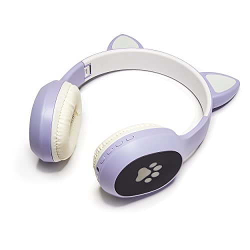 WK LIFE BORN TO LIVE K10 Latest Cat Designed Kids Headphones with Mic for Christmas & Birthday Girls/Boys Cat Ear Bluetooth, Foldable LED Light Up Headphones with Micro SD Card Slot- Purple