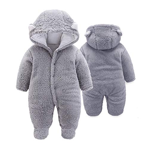 XMWEALTHY Unisex Baby Cloth Winter Coats Cute Newborn Infant Jumpsuit Snowsuit Bodysuits Grey S