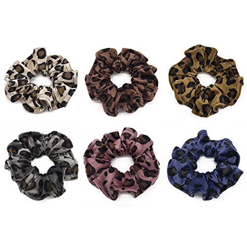 YHomU Hair Scrunchies Cloth Leopard 6PCS Elegant Donut Colorful Elastic Ponytail Holders Girls Fashion Wrap Women Ropes for Women