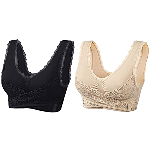 YHomU Wirefree Bra Lace Breathable 2PCS Soft Front Side Buckle Washable Sports Bra for Women Girls