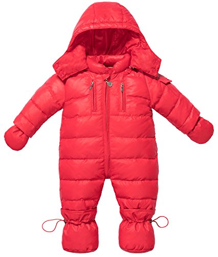 ZOEREA Infant Newborn Baby Hoodie Down Jacket Jumpsuit Pram Snuggly Snow Suit, Red, 6-12 Months