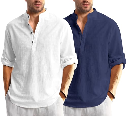 Zartha Combo of Men Solid Cotton Blend Straight Kurta Shirt Pack of 2