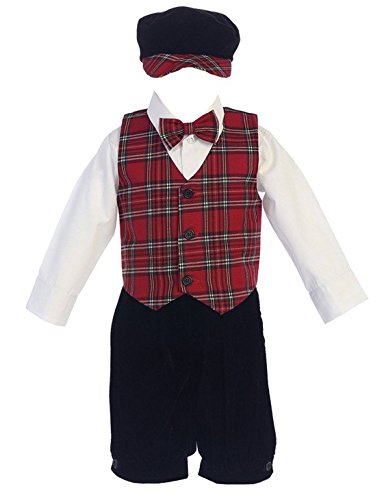 iGirlDress Baby Boys Red Green Black Plaid Christmas Vest Pants/Knicker Set Infant to Boys 3-6mos Red-C564