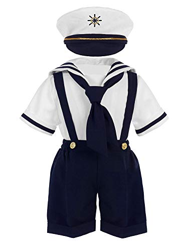 iGirlDress Baby Toddler Boys Nautical Sailor Outfit Short Suit 4 Piece Set,White/Navy,M/6-12mos