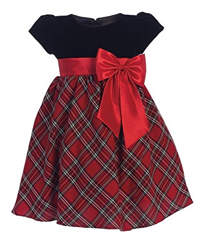 iGirlDress Big Girls Red Black Velvet Plaid Holiday Fall Christmas Girls Dress 510 Size 8