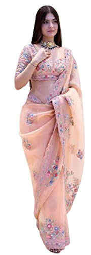 infloura Saree For Women's And Girls Organza Silk Piech Color Saree With Embroidery Sequins C-pallu Work