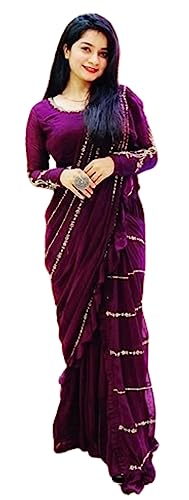 infloura Women's And Girls Georgette Silk Fabric With Embroidery Coding Work Lehenga Saree With Full-stitch Blouse With Attached Dupatta Purple