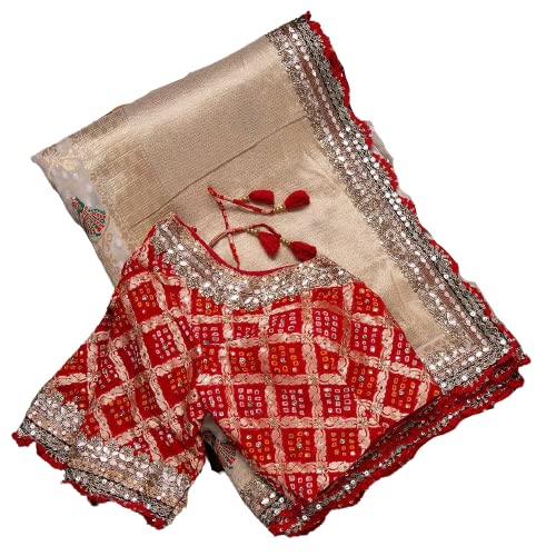 infloura Women's And Girls Jecard Zari Saree With Golden Zari Sequence And Gota Embroidery Work Traditional Navratri Speciel Saree