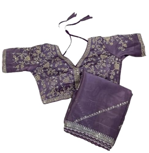 infloura Women's And Girls Soft Zimmy choo Silk With Embroidery work of 3 mm Sequins work on Body and Border with Cut Work. (Light Grey)
