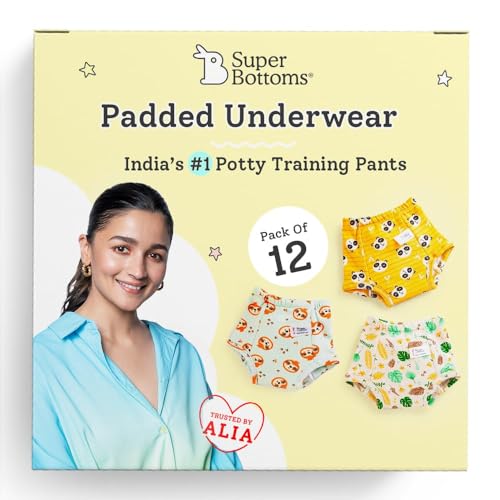 superbottoms Padded Underwear for Growing Babies/Toddlers | with 3 Layers of Cotton Padding & Super DryFeel Layer| Pull-Up for Potty Training & Diaper-Free Time(Jungle Jam,Size:2,Pack of 12)