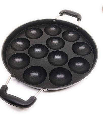 12 Pit Appam Maker SS Lid Paniyaram Pan Patra Tawa Nonstick Baking Tray Takoyaki Pan Aebleskiver/Ebelskiver Pan