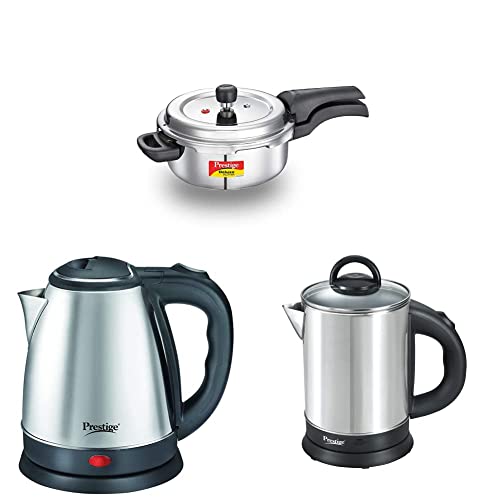 Prestige Svachh Deluxe Alpha 3.0 Litre Stainless Steel Pressure Cooker + Prestige Electric Kettle Pkoss - 1500Watts, Steel (1.5Ltr), Black Combo, 3 Liter