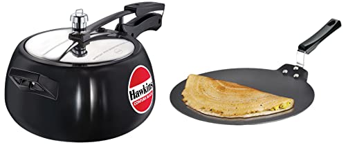 Hawkins Contura Black Pressure Cooker, 5 Litre, Black (Cb50) & Aluminium Futura Nonstick Dosa Tava, Diameter 30 Cm, Thickness 4.88 Mm (Black) Ndt30, 5 Liter